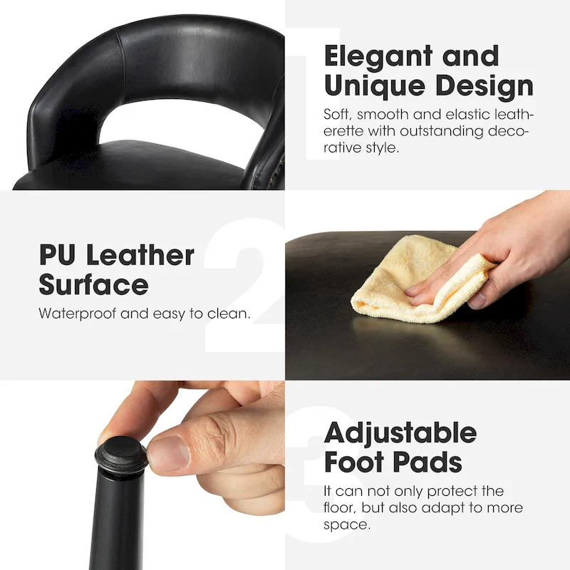 Glitzhome Set of 2 Mid-Century Modern 40.5H Faux Leather Bar Stools with Nailhead Trim