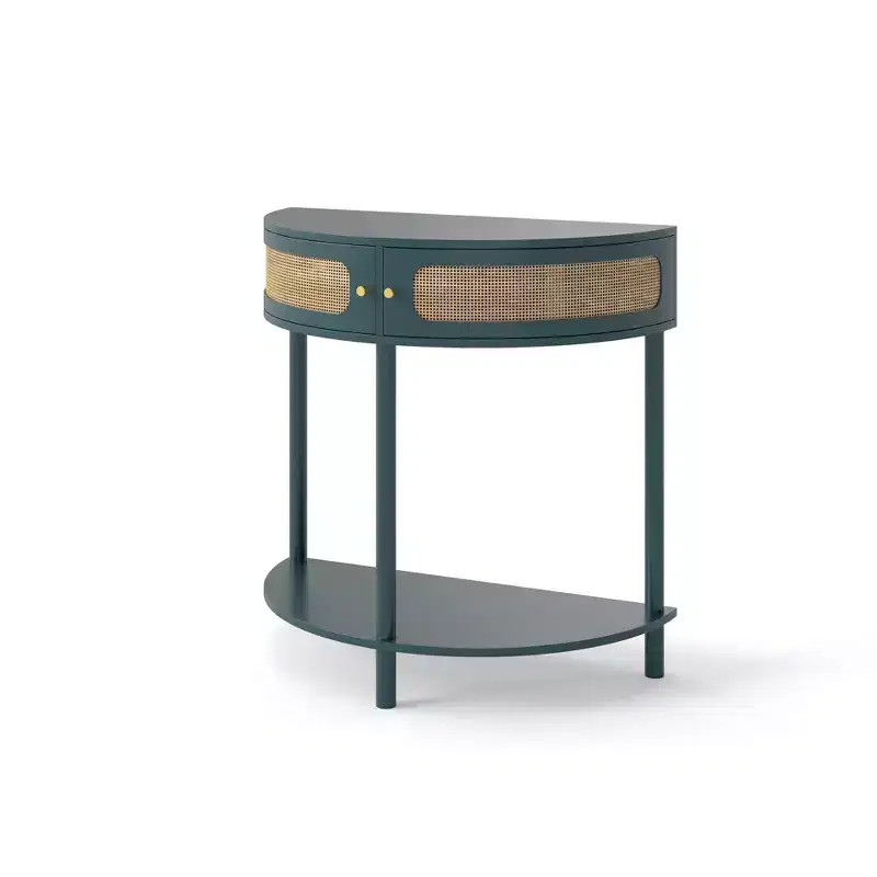 Homy Casa Half-Moon Console Table with Rattan-Inspired Door, Entryway Accent Storage