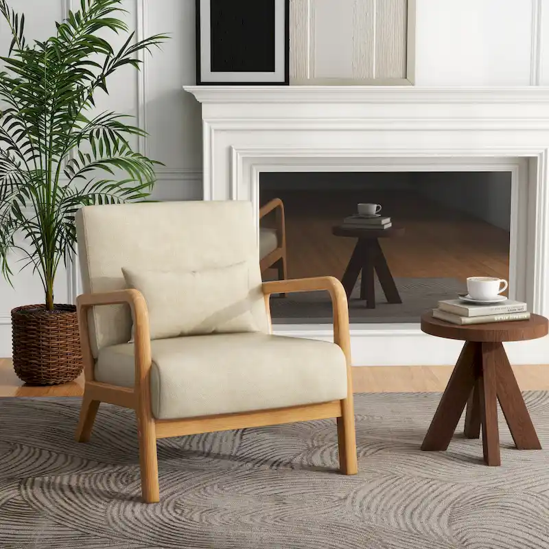 Mid Century Modern Upholstered Accent Chair with Pillow