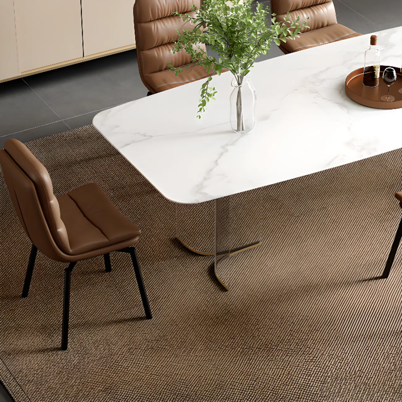 Art Deco Faux Leather Swivel Dining Chair