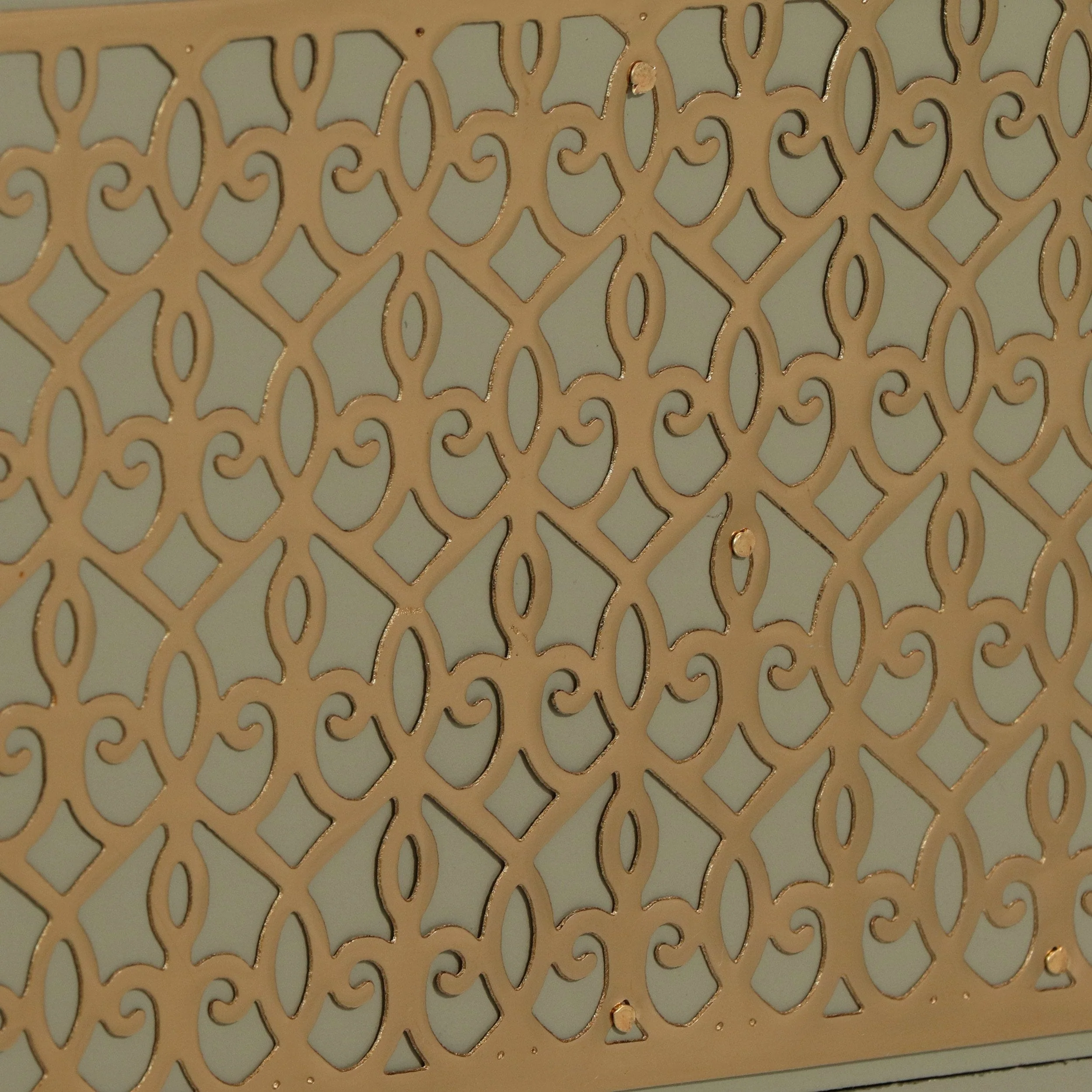 Modern Glam Handcrafted Scroll Mesh Nightstand, Light Gray and Gold - NH569413