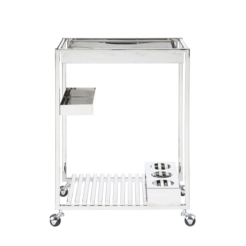 Contemporary All-Metal Tea Cart - 2-Tier Rolling Bar Cart with Wheels