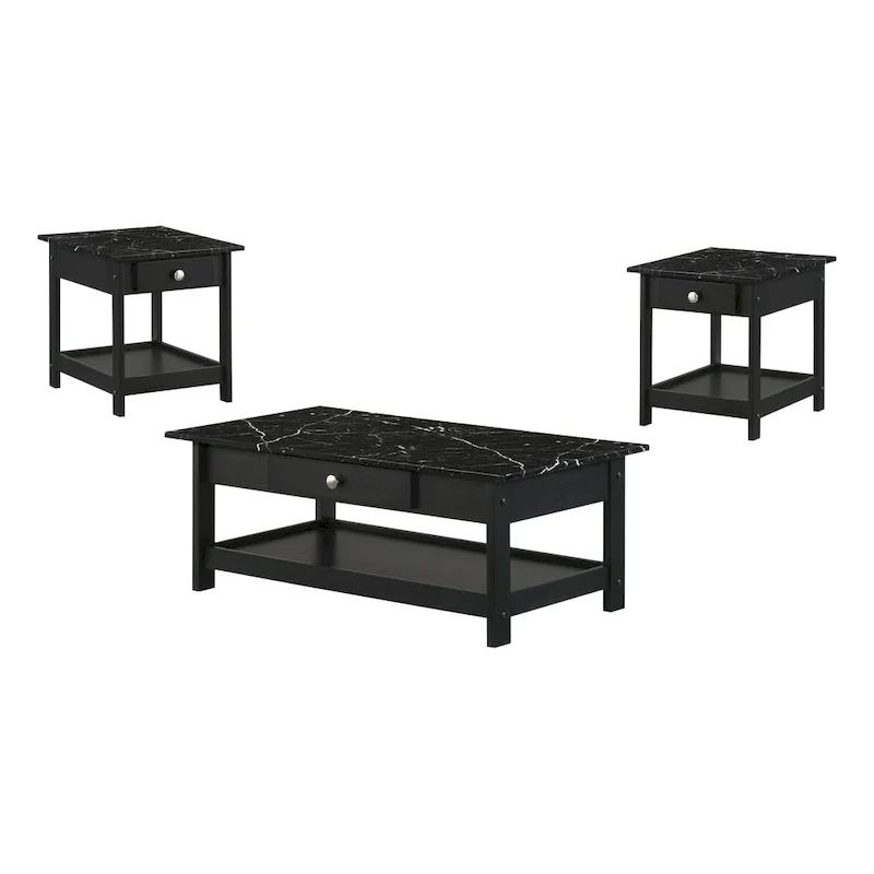 Transitional Rubberwood 3-Piece Coffee Table and End Table Set with Drawer