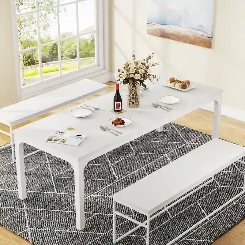 78.74 Inches Industrial Rectangular Dining Table with Heavy-Duty Metal Legs (Only Table)