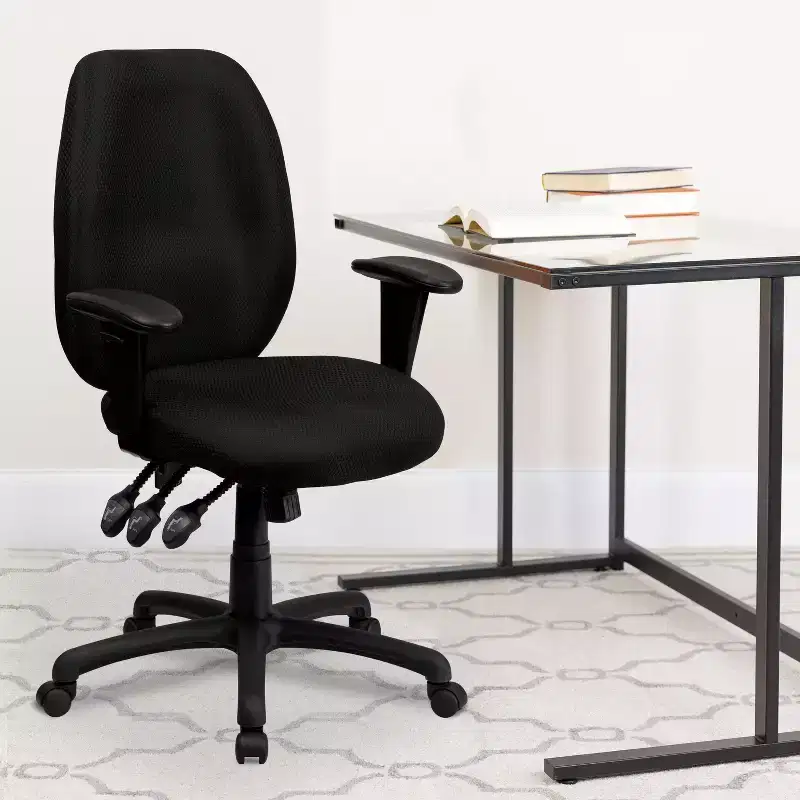 Emma and Oliver High Back Fabric 3-Paddle Ergonomic Swivel Office Chair Adjustable Arms