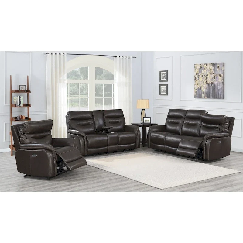 Dark Brown / Dark Red 3-Piece Power Reclining Sofa Set (Seats 6)