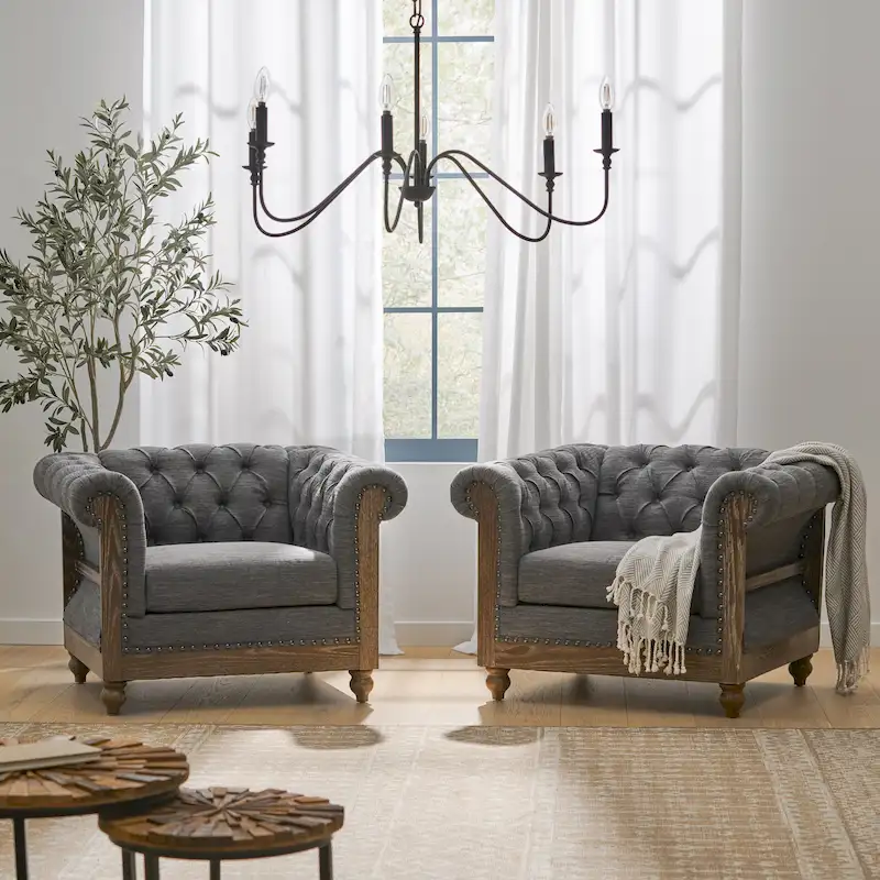 Button Tufted Club Chair with Nailhead Trim