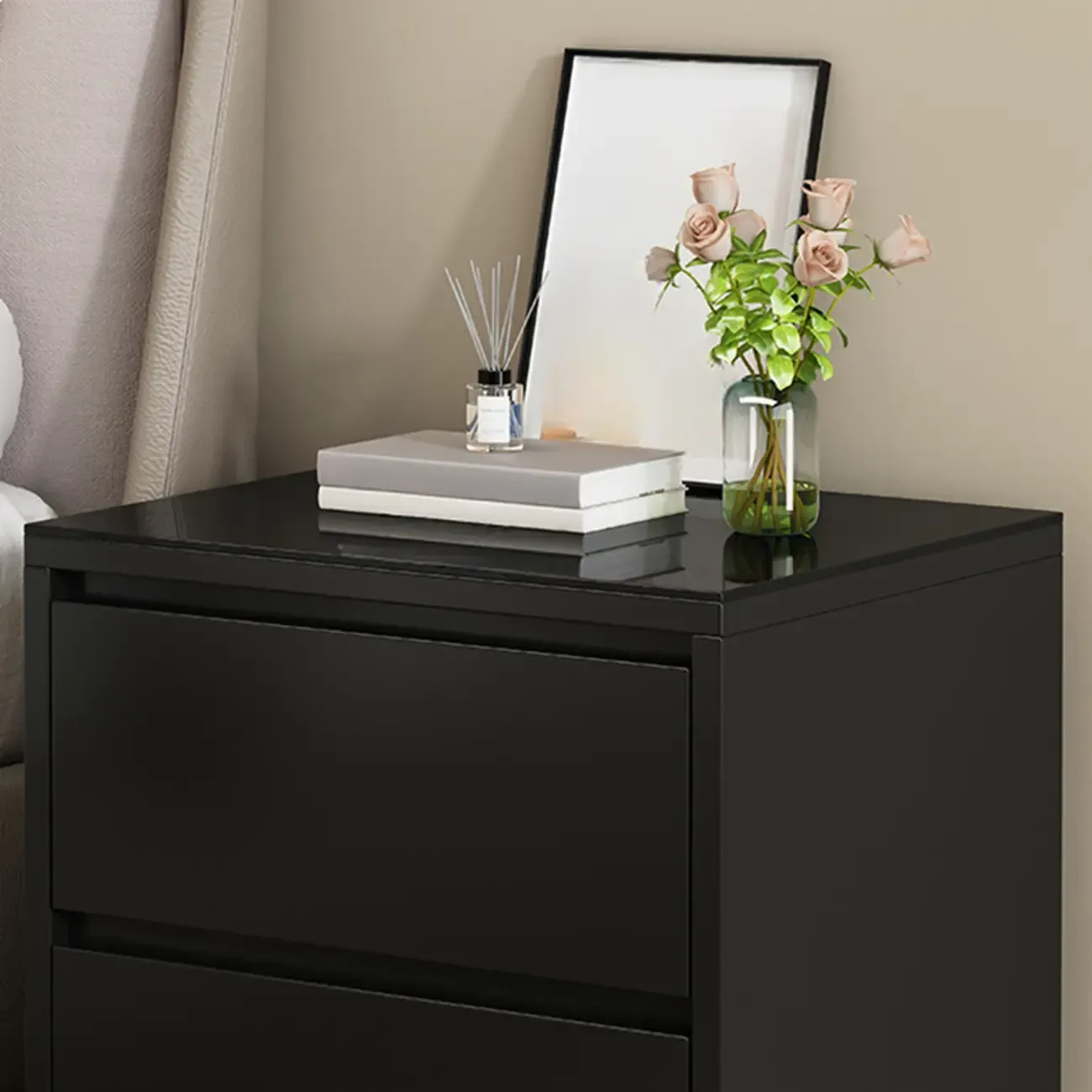 Wood Modern Narrow Two-Drawer Nightstand