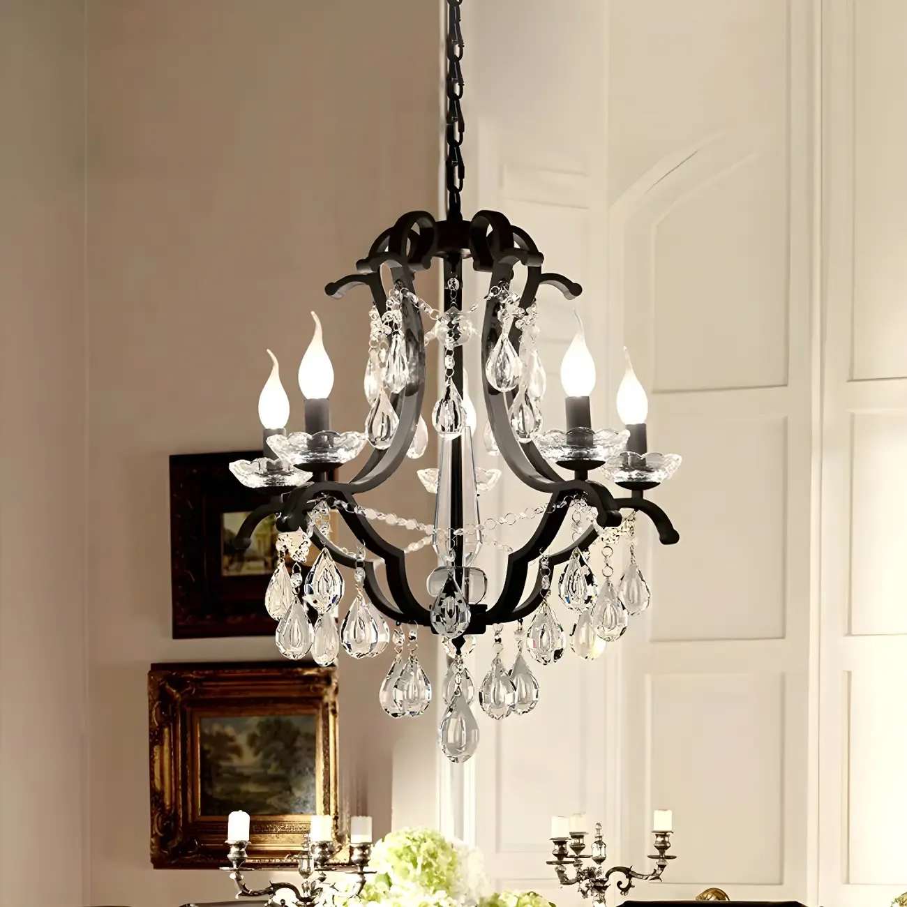 Traditional Black Crystal Candlestick Chandelier