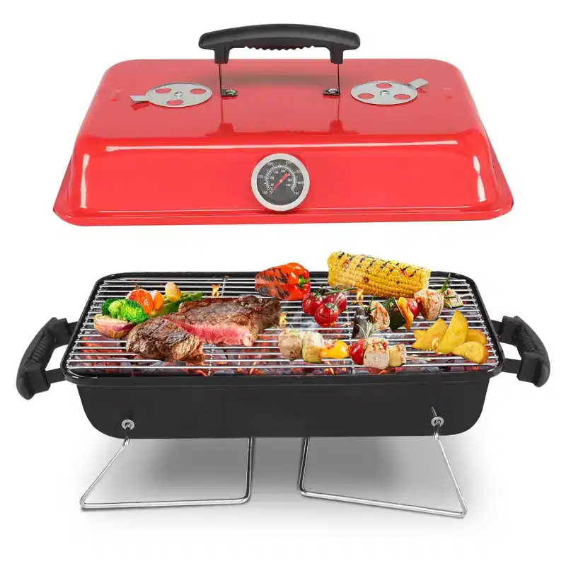 ROVSUN 20'' Portable Charcoal Grill with Thermometer & Handle, Metal Compact Tabletop BBQ Grill , Outdoor Cooking Barbecue for Camping Picnic Patio