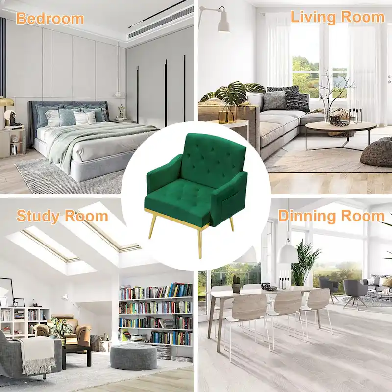 Velvet Accent Chair, Comfy Tufted Upholstered Armchair, Gold Legs - 28.7W