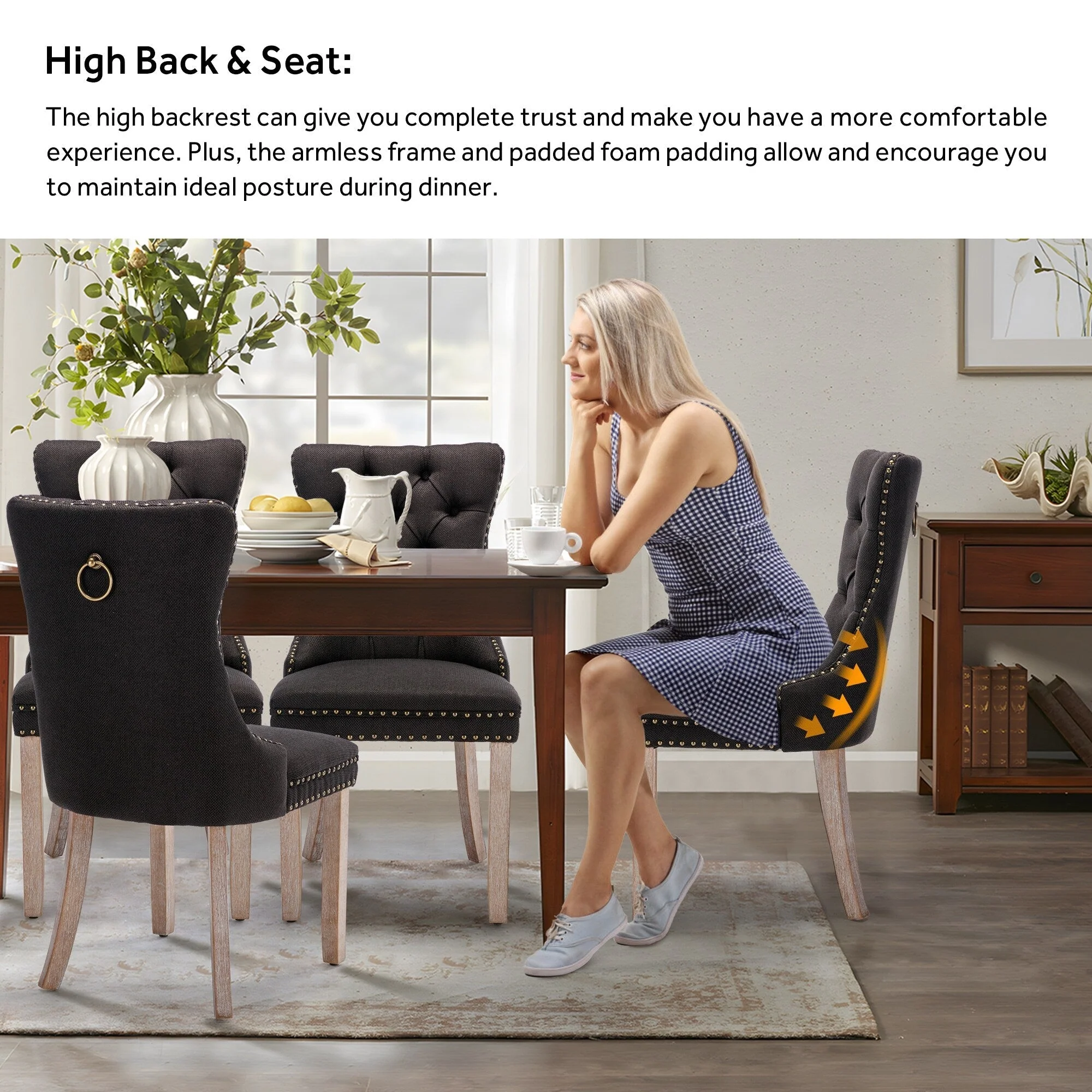 Upholstered Tufted Velvet Dining Chair with Solid Wood Legs Set of 6