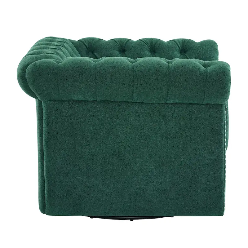 Swivel Button-Tufted Club Chair – Dark Green / Cognac, Chesterfield Style, Single Seat