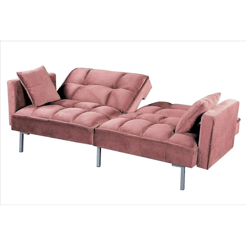 Regal Convertible Sleeper Sofa Bed Velvet Pull Out Couch with Mid-Century Style Tufted Design and Metal Legs