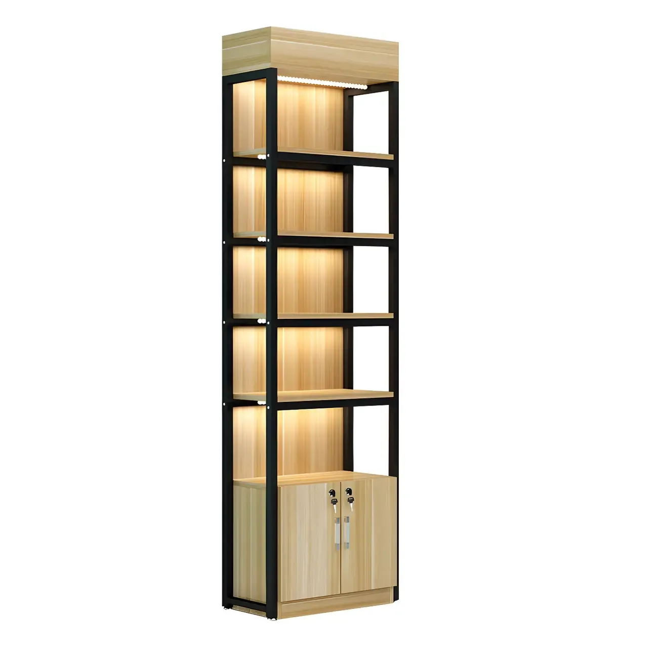 Modern Wood Open Multi-Shelf Large Display Cabinet