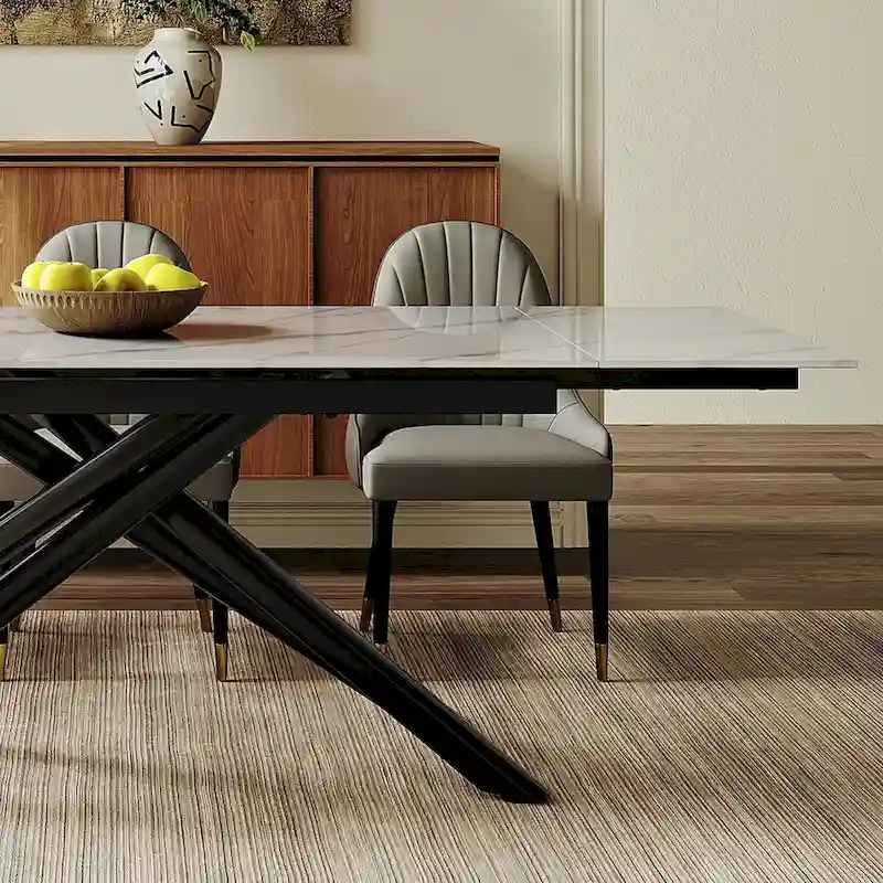 9 - Piece Extendable Rectangular Sintered Stone Cross Legs Dining Set With 8 Chairs