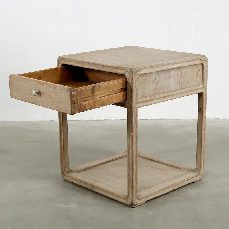 Square Side Table w/Drawer, 27Inch Tall, White Wash