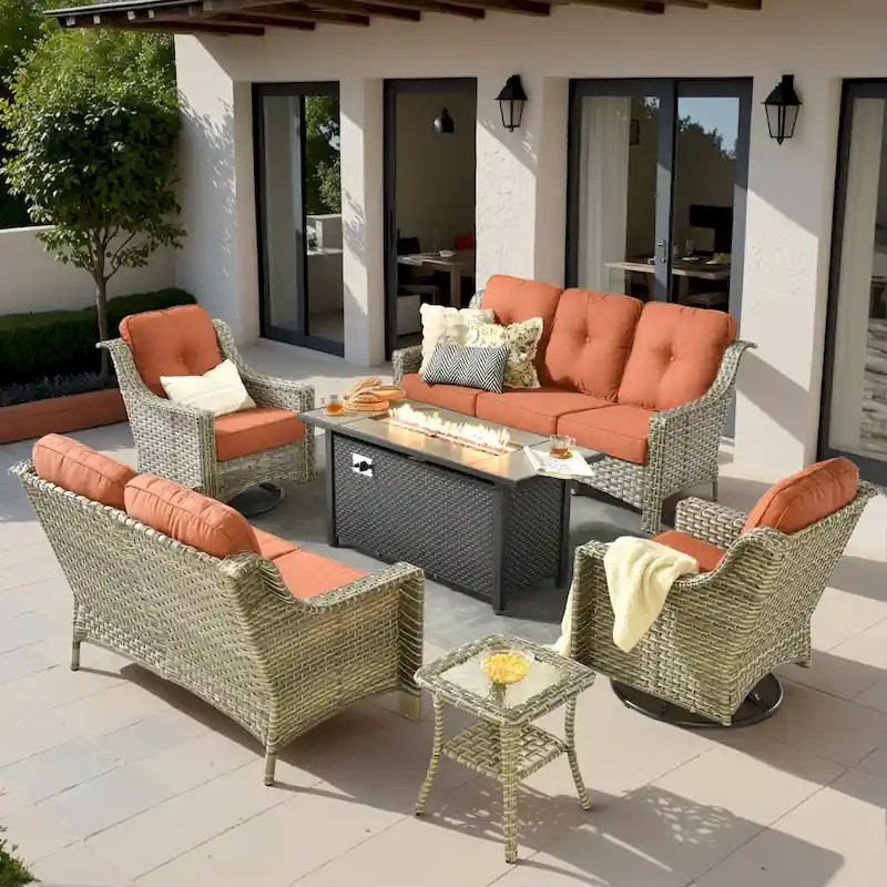 XIZZI 6-piece Patio Wicker Furniture Set with Fire Pit Table
