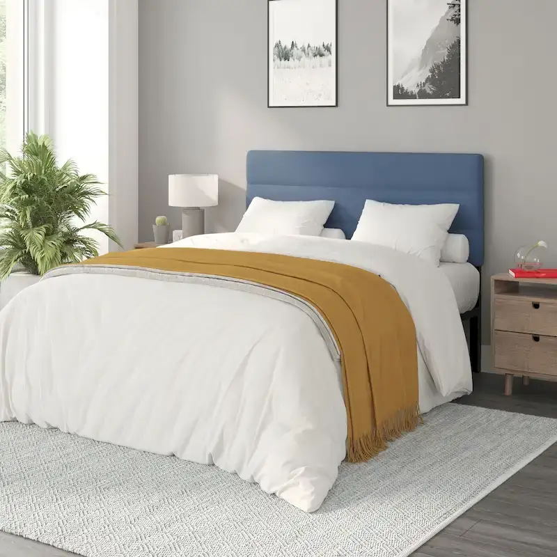 Blue / Gray / Taupe / Cream Channel-Stitched Faux Linen Upholstered Headboard with Adjustable Height, Twin / Full / Queen / King