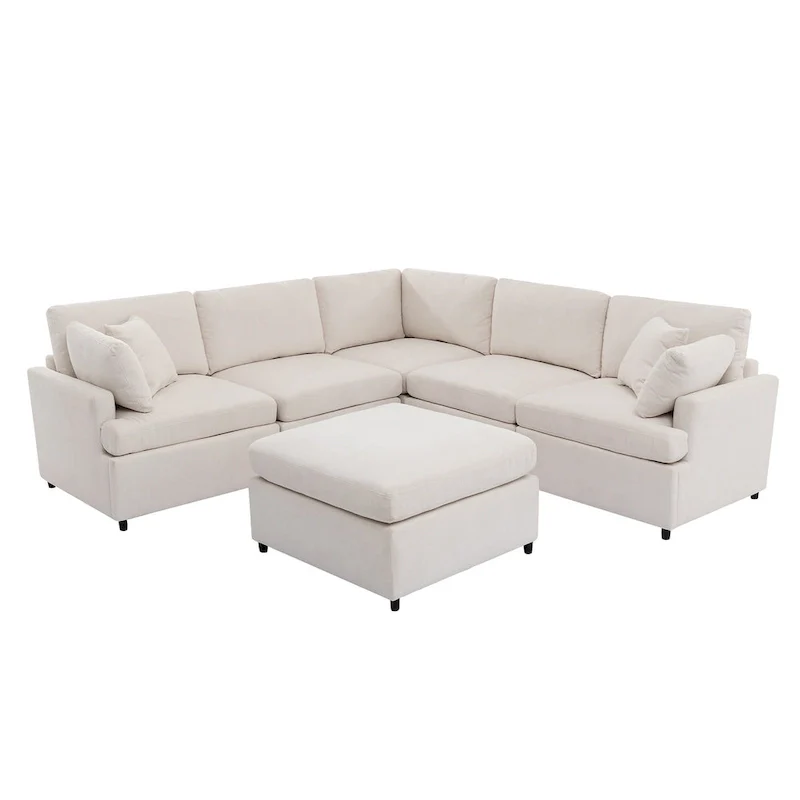 100.4 Spacious U-Shape 6 Seater Sectional Sofa with Removable Ottomans and Pillow, Flexible Configuration