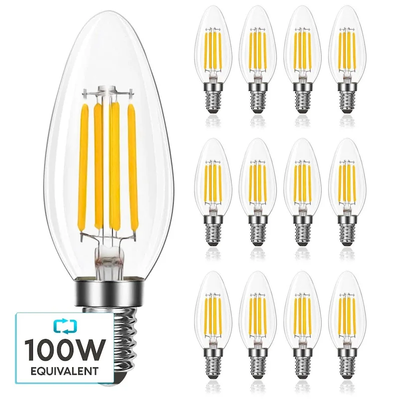 Luxrite Candelabra LED Light Bulbs 100W Equivalent 800 Lumens 7W B11 Dimmable Damp Rated UL Listed E12 12 Pack