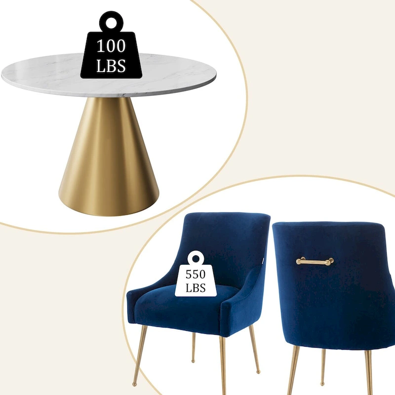 48 Marble Top Metal Dining Table with Velvet Dining Chair Set