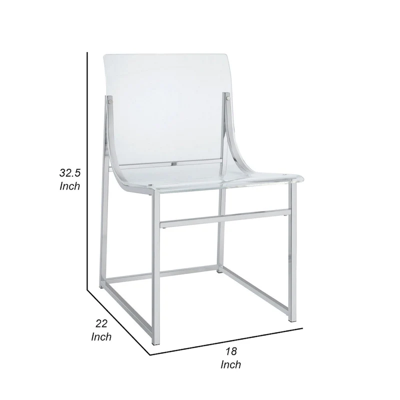 18 Inch Dining Side Chair, Acrylic Clear Curved Seat, Chrome
