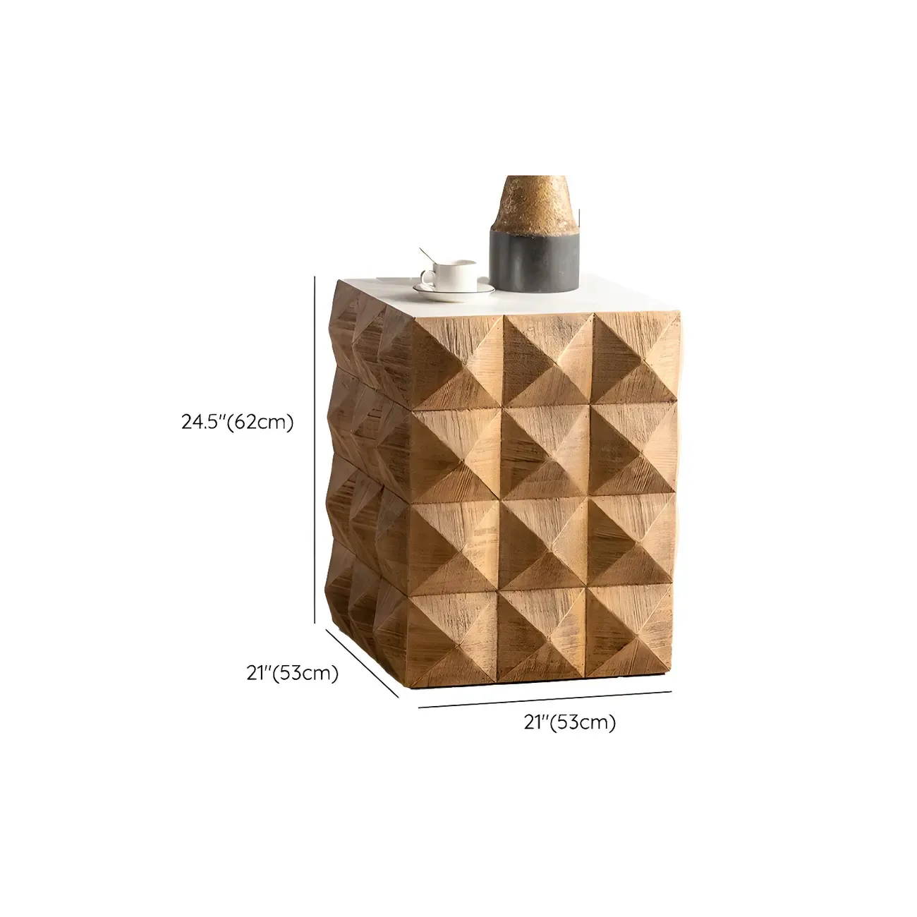 Elegant Geometric Wooden Block Accent Side Table