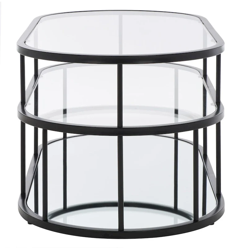Gold / Matte Black 2-Tier Glass Coffee Table, 42