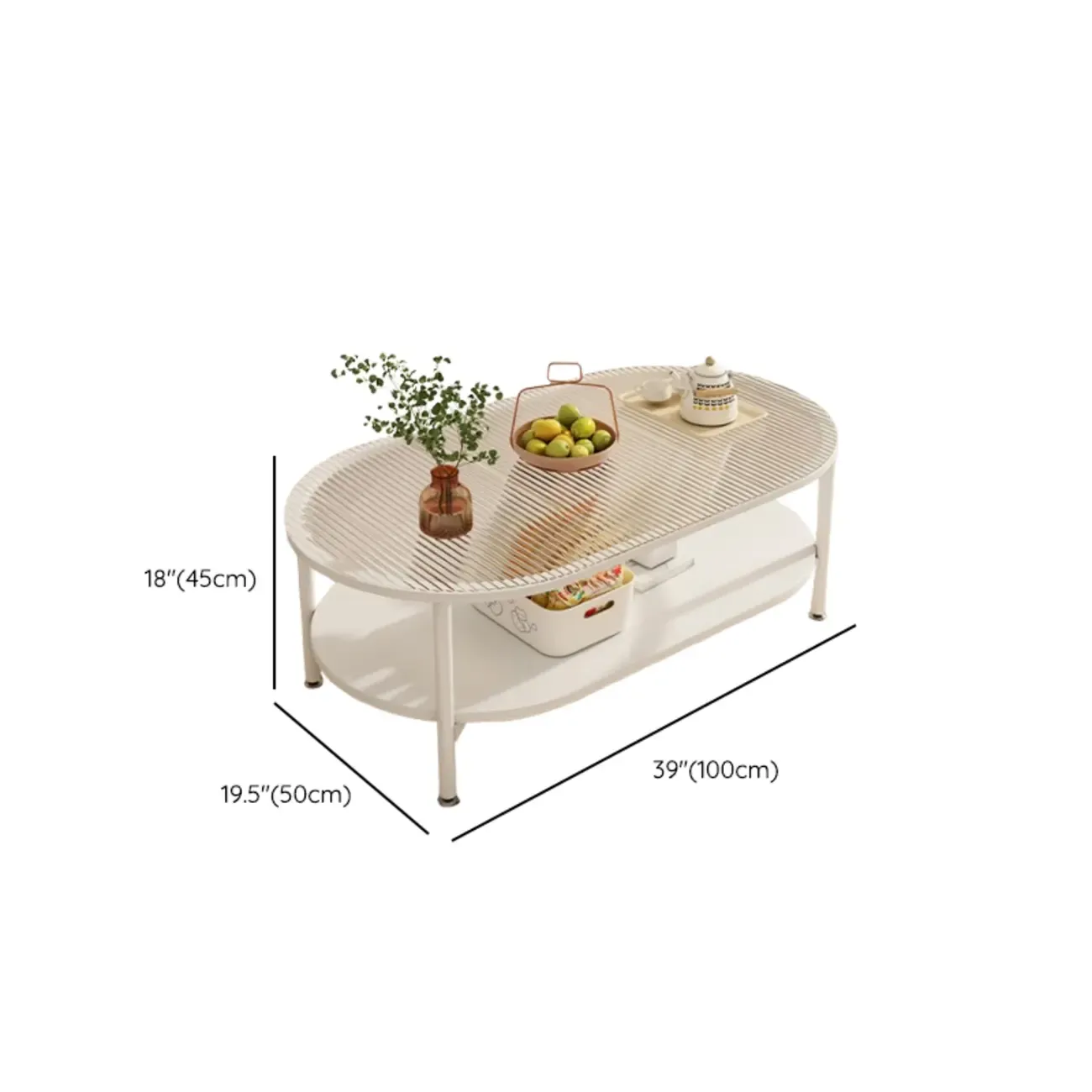 Modern White Rectangle Glass Coffee Table with Shelf