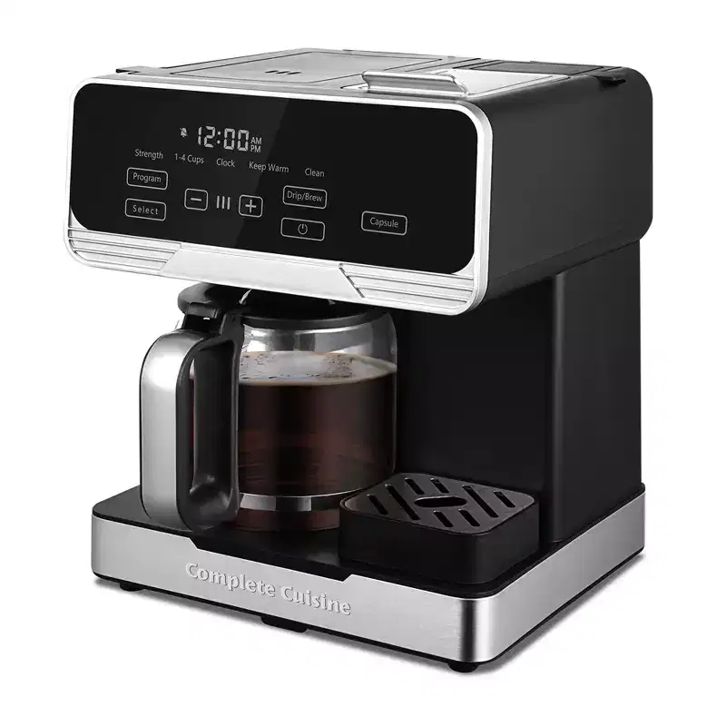 Complete Cuisine 2-in-1 Programmable 12-Cup Coffee Maker, Single-Serve Pod  Ground Brewer with Reusable Filter, Timer, Black/Silver