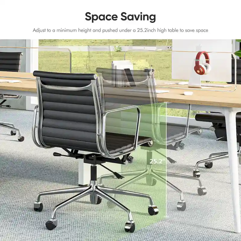 Low Back Genuine Leather Ergonomic Computer Ribbed Office Chair