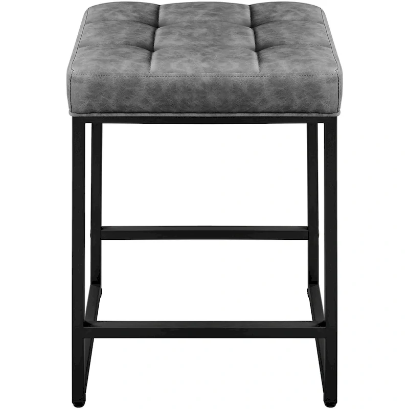 Modern Upholstered Bar Stools for Kitchen Counter, Set of 2, Faux Leather