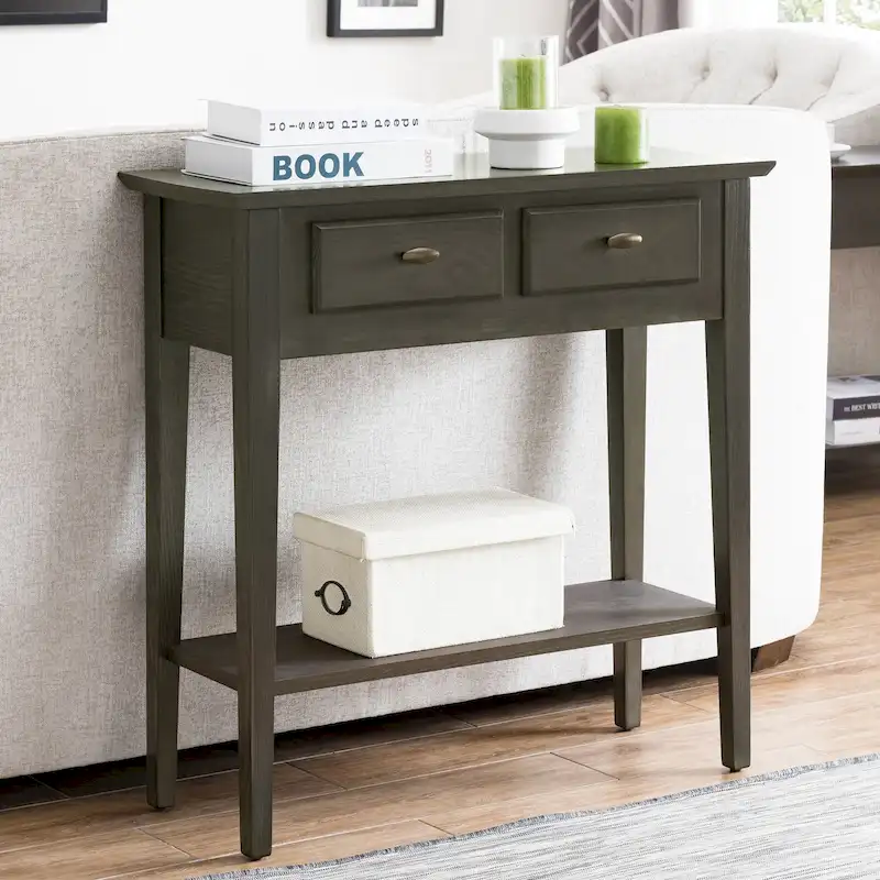 Solid Ash Wood Console Table with 2 Drawers & Open Shelf – 2 Finishes