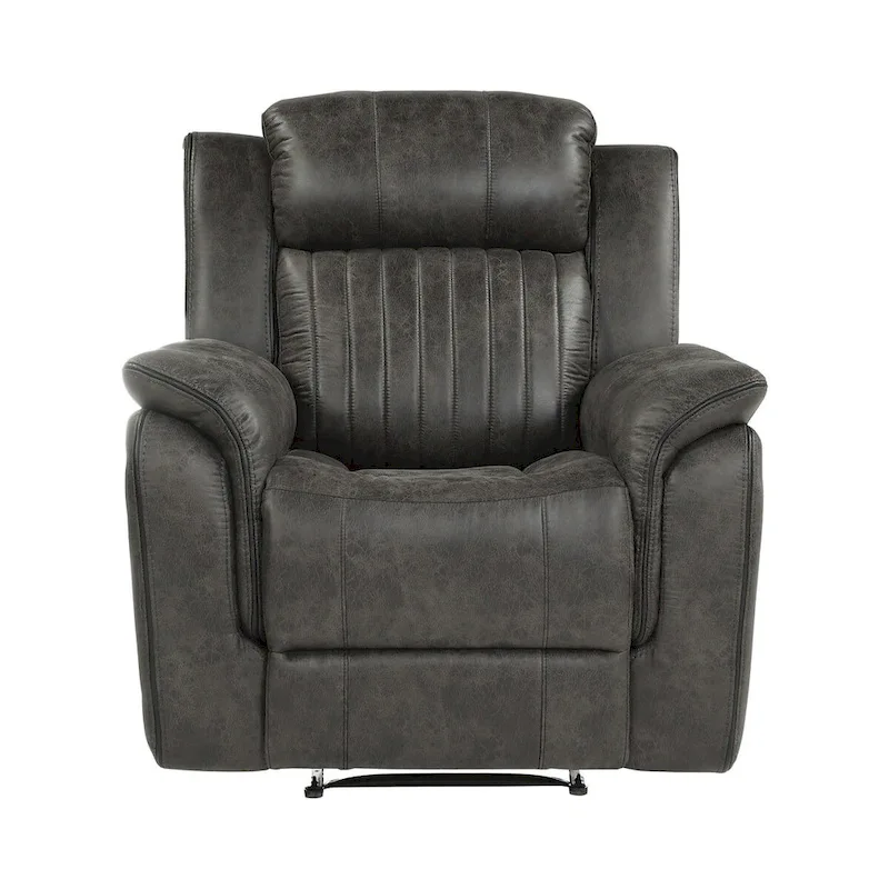 Bento 38 Inch Manual Recliner Chair, Tab Pull, Brownish Gray Microfiber