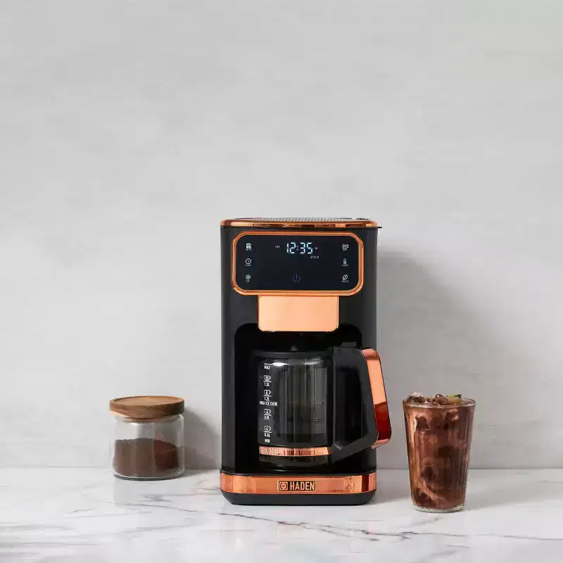 HADEN 12c Hot #38; Iced Digital Drip Coffee Maker Black and Copper: 60oz Capacity, Permanent Filter, Electric