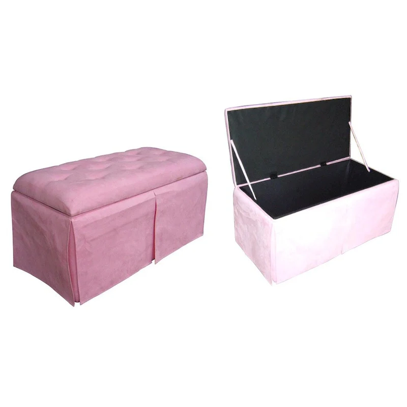 Pink Microfiber Storage Bench with 2 Ottomans, 3-Person Set