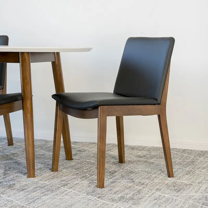 Kailea 5-Piece Mid-Century Modern Oval Dining Table with 4 Vegan Leather Dining Chairs in Black