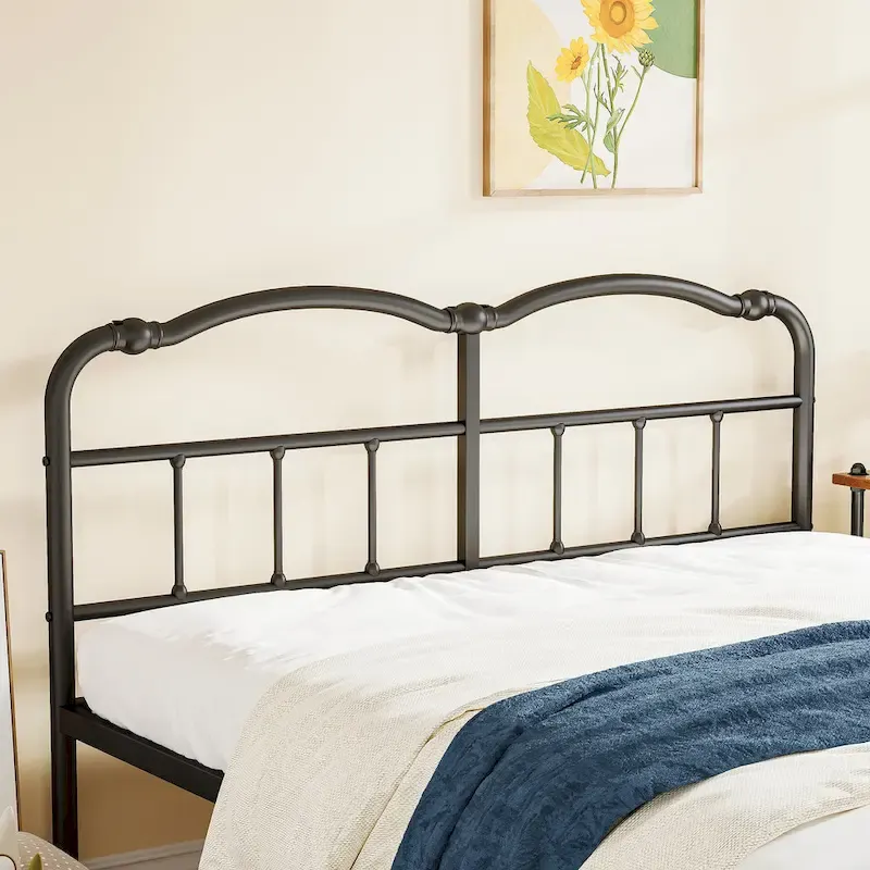 Heavy Duty Anti-Sway 18 Inch High Steel Tube Iron Bed, Double Wave Headboard And Footboard
