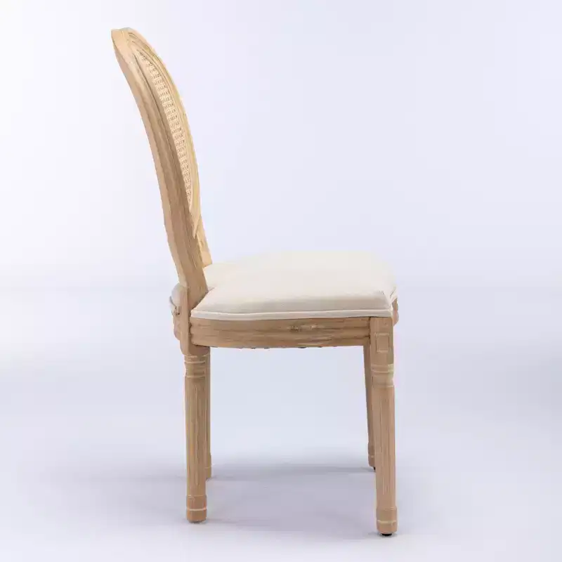 Set of 2 French Style Dining Chairs Upholstered Chairs Accent Chairs Armless Chairs with Rattan Back/Upholstered Back, Natural+Beige/Gray-ModernLuxe