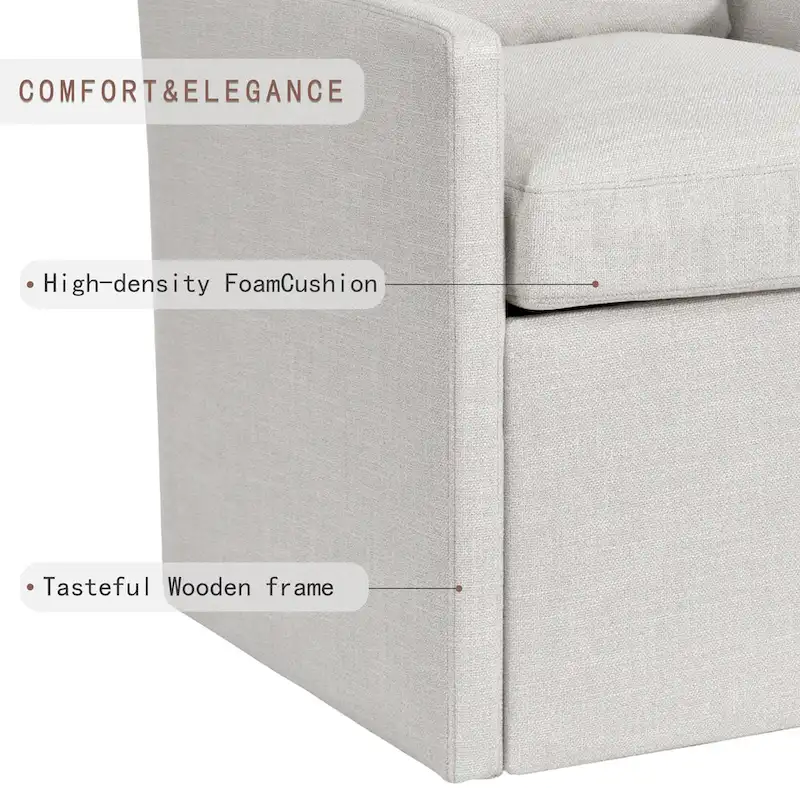 Modern 19.7 Wide Upholstered Rolling Linen Dining Chair