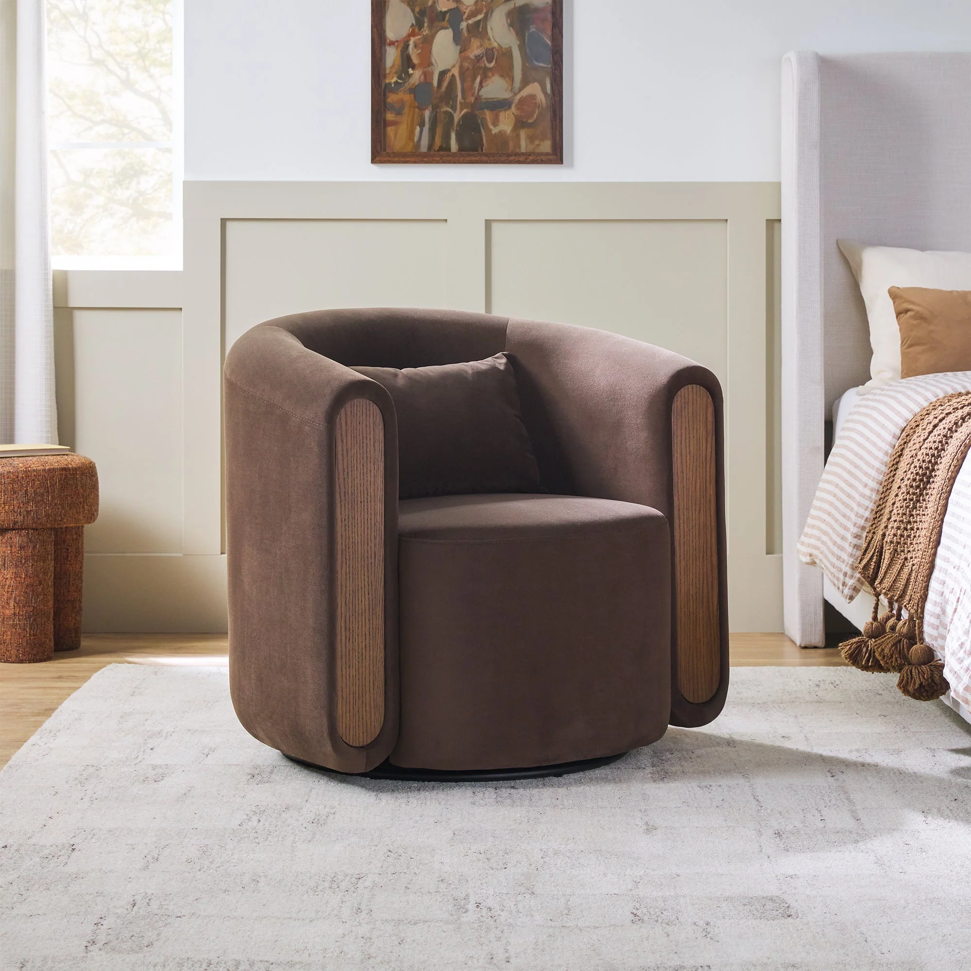 Chantelle Modern Upholstered Swivel Barrel Accent Chair