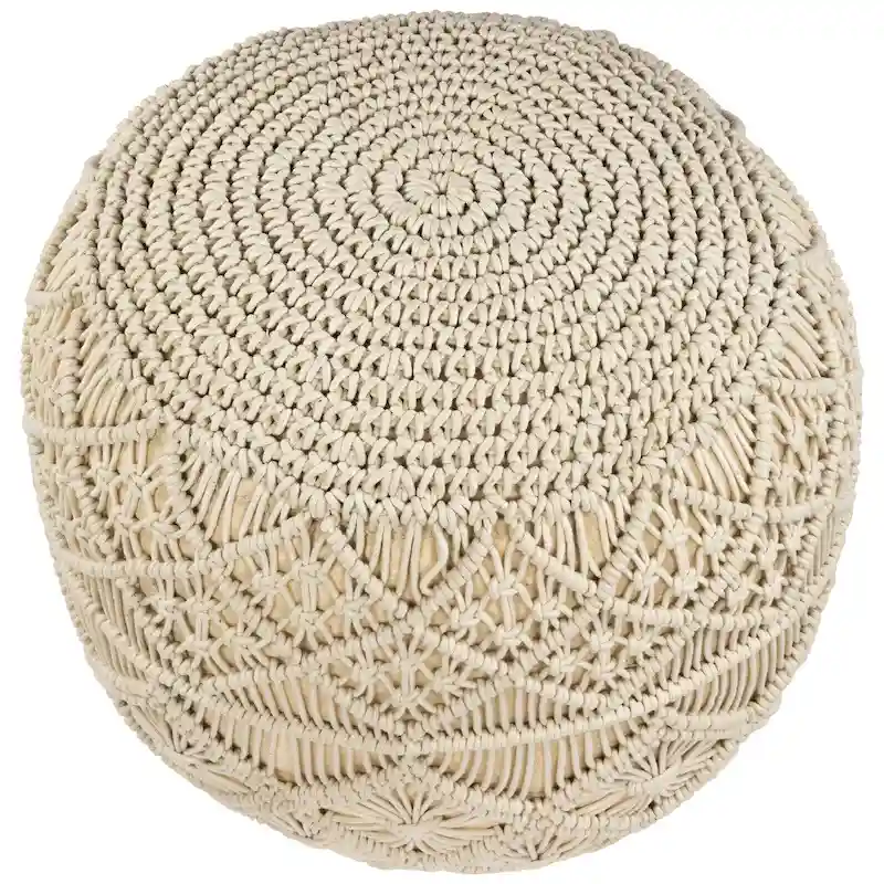 18 Solid Cream Macrame Round Handmade Natural Cotton Pouf