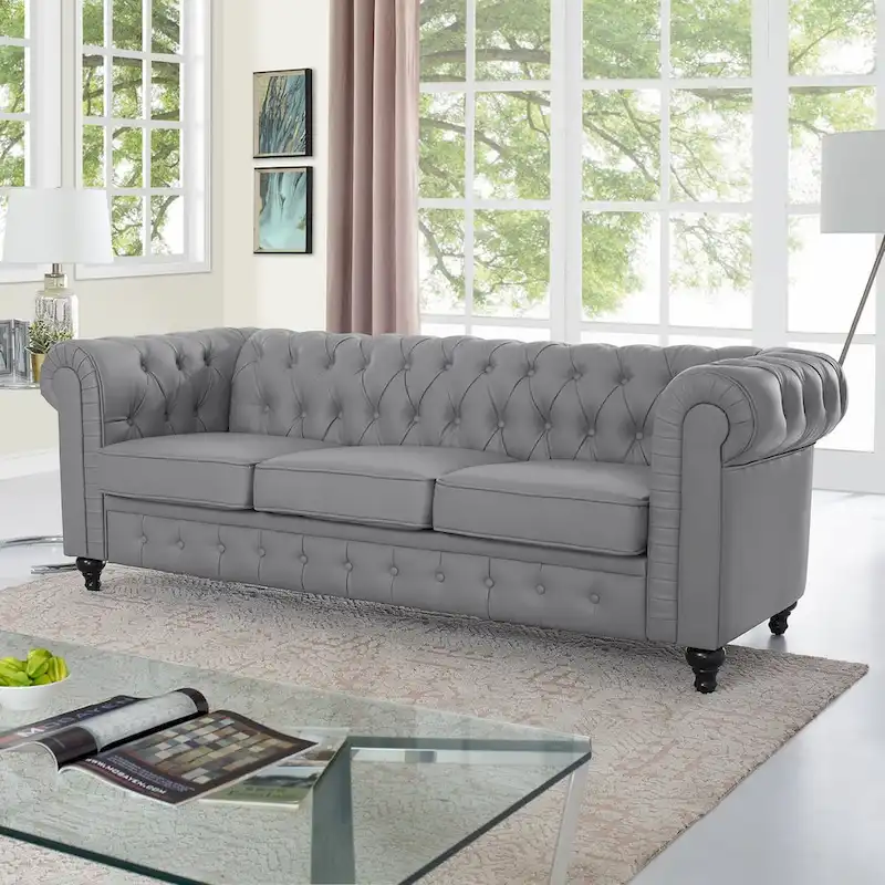Chesterfield Sofa, Luxurious Comfort for Cozy Living Rooms, Mid-Century Modern Couch, 3-Seater