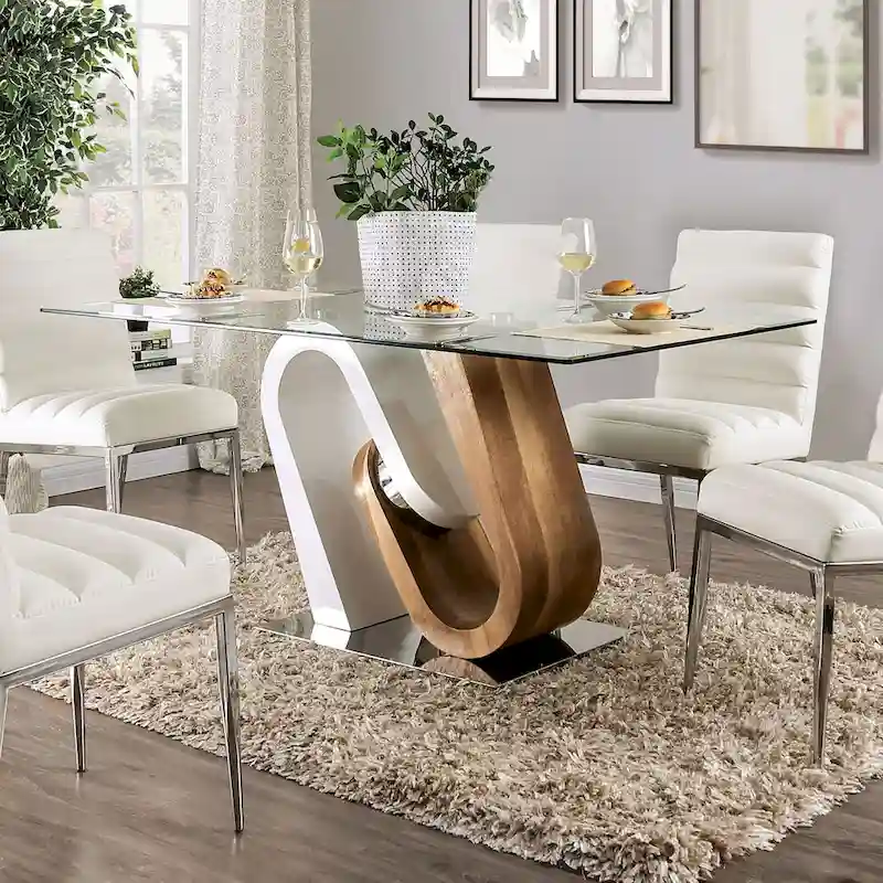 Furniture of America Fen Contemporary White 64-inch Glass Top Dining Table