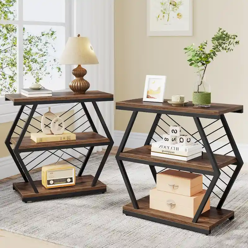 Brown / Natural 3-Tier Metal Frame End Table, Single