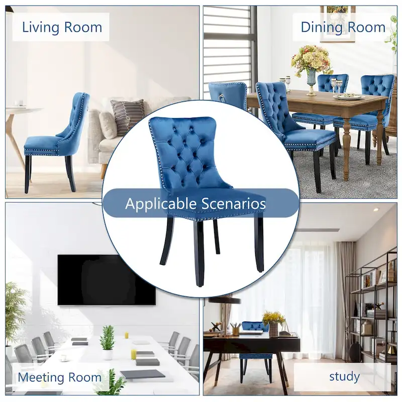 Velvet Dining Chairs, Tufted Solid Wood Armless Chairs Accent Chair with Nailhead Trim and Back Ring Pull