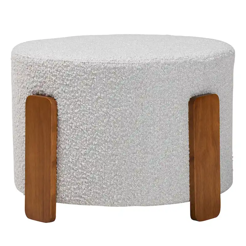 Finlay Modern Japandi Boucle Fabric and Wood Ottoman Footstool