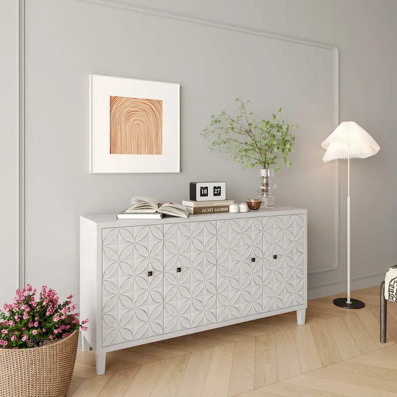 4 Door Wooden Cabinet Sideboard for Living Room