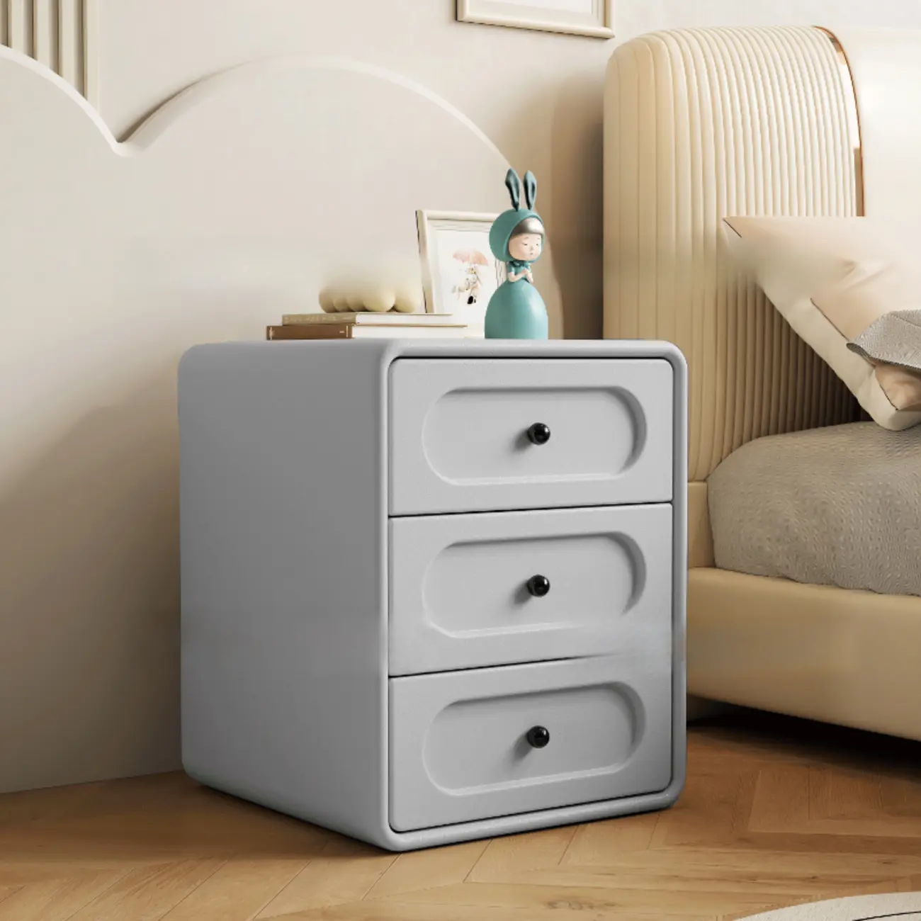 Modern Simple Off-White 3 Drawer Nightstand